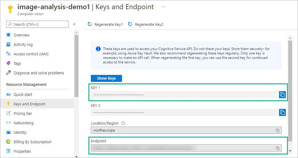 Manage Keys and Endpoint