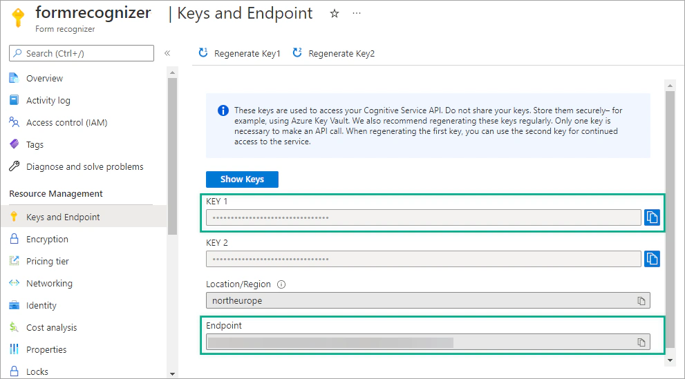 Keys and Endpoint