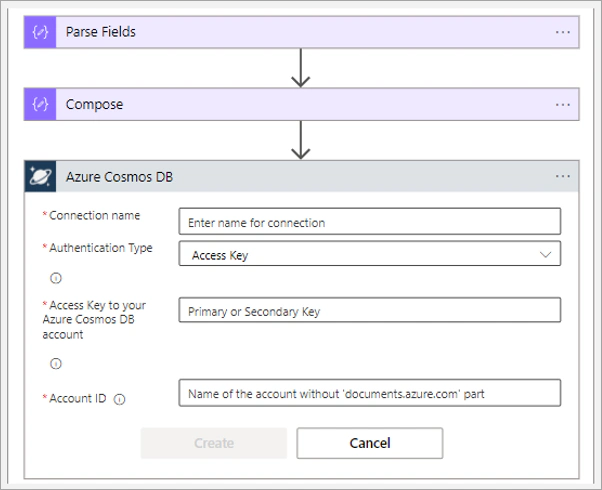 Configure the Azure Cosmos DB connection.