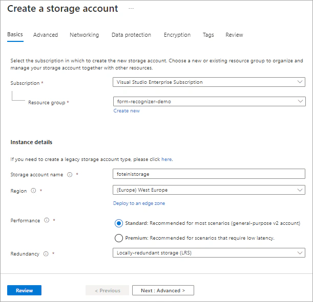 Create a storage account.