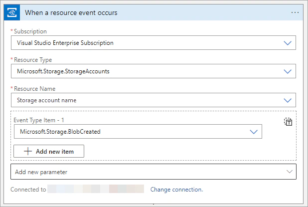 Setup the When a resource event occurs trigger.