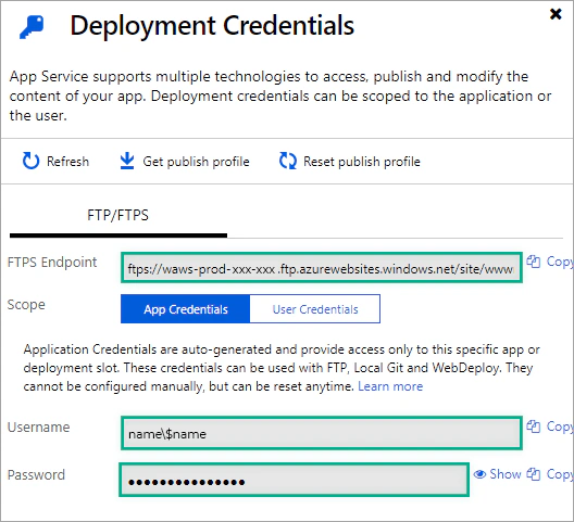 App deployment credentials