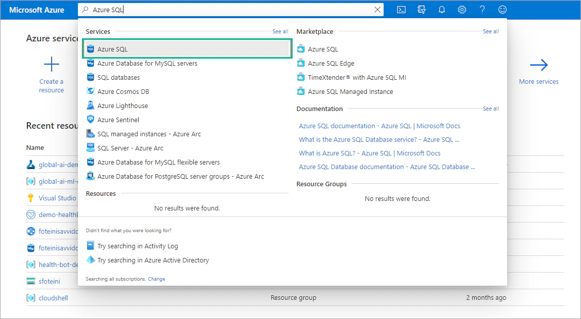 Search for Azure SQL