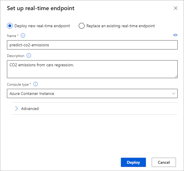 Deploy a new real-time endpoint
