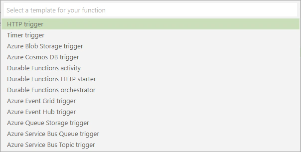 Select the HTTP trigger template